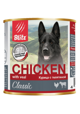 Blitz Classic Dog Chicken & Veal Minced консервированный корм для собак всех пород и возрастов с курицей и телятиной 
