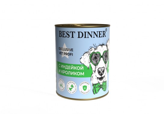 Best Dinner Vet Profi Hypoallergenic Влажный корм для собак для профилактики пищевой аллергии Индейка с кроликом 340 г х 12 шт