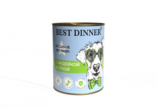 Best Dinner Vet Profi Hypoallergenic Влажный корм для собак для профилактики пищевой аллергии Индейка с уткой 340 г х 12 шт