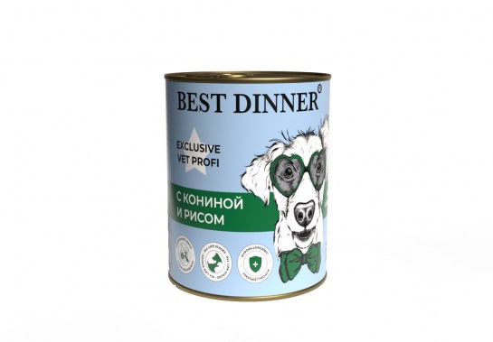 Best Dinner Vet Profi Hypoallergenic Влажный корм для собак для профилактики пищевой аллергии Конина с рисом 340 г х 12 шт