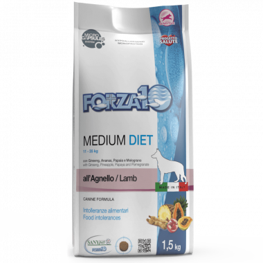 Forza10 Diet Adult Medium сухой гиппоаллергенный корм для собак средних пород из ягненка для сокращения симптомов пищевой непереносимости