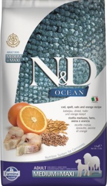 Farmina N&D Ocean Dog Codfish, Spelt, Oats Medium & Maxi для взрослых собак cредних и крупных пород